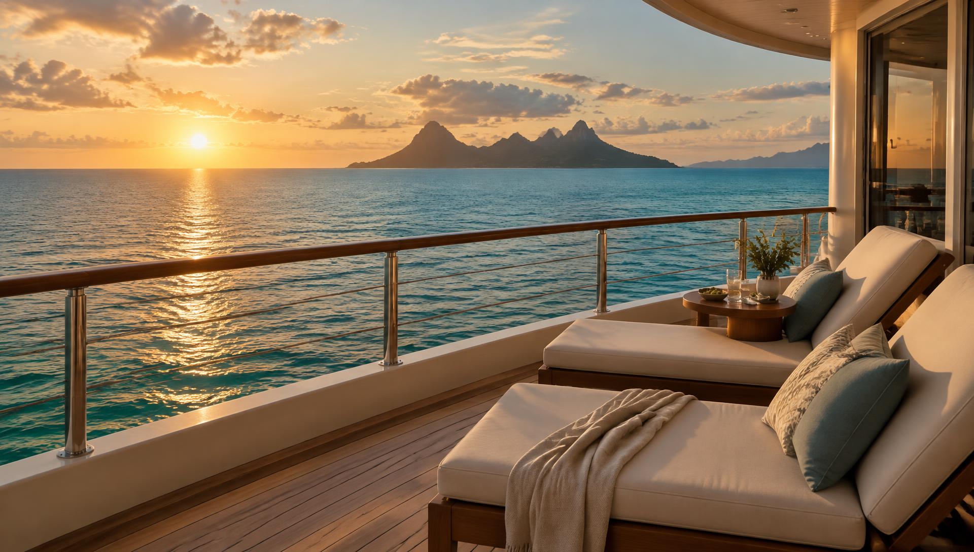 Sunset over the sea seen from a private veranda